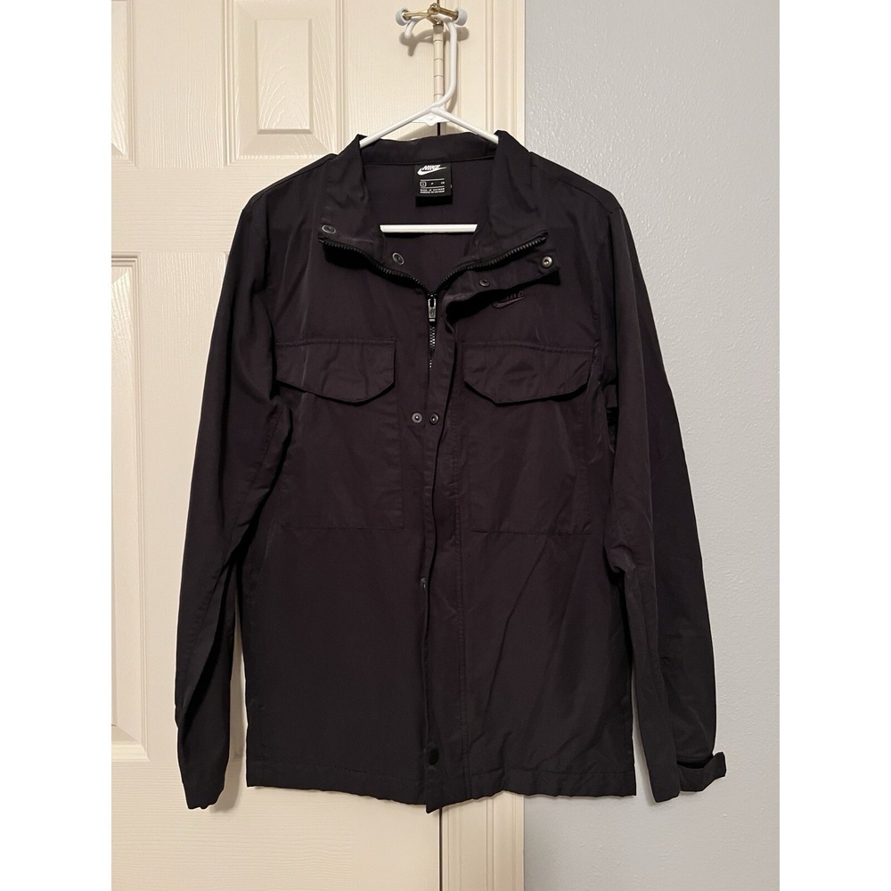 Nike Jacket Women's Small Black Lightweight Full Zip + Button, Windbreaker